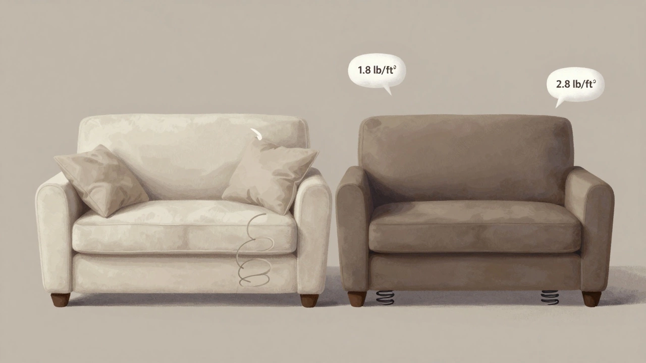 Two sofas side by side: one soft and sinking, one firm and supportive, highlighting ergonomic differences.