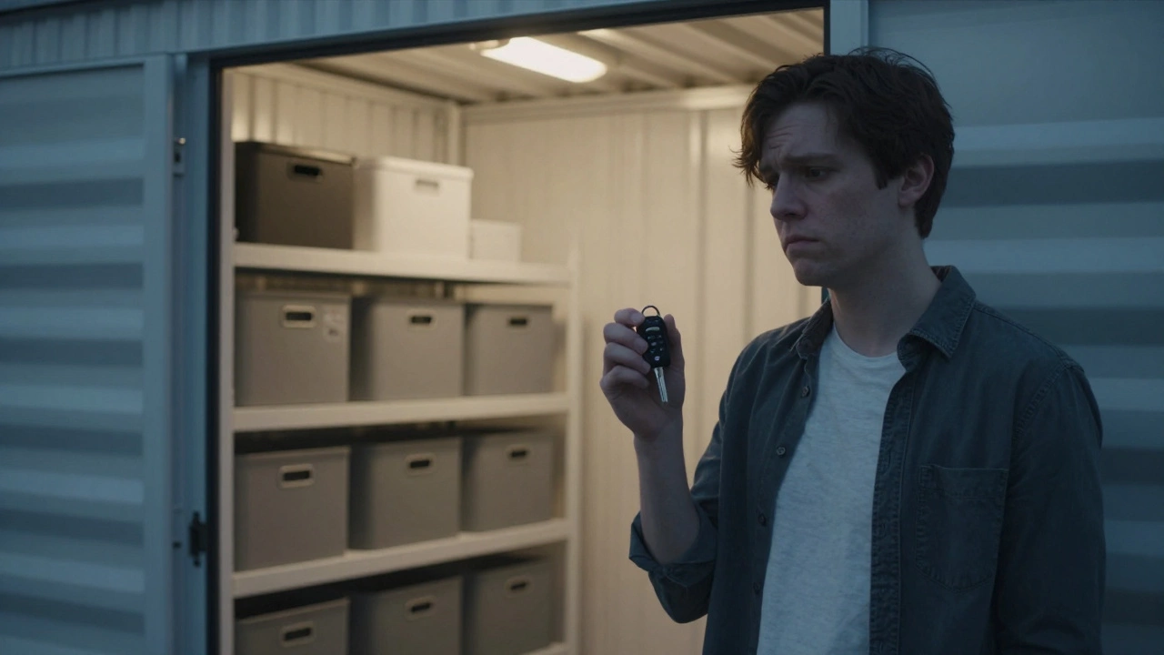 A person contemplating storage options, with a home storage system glowing softly in the background.