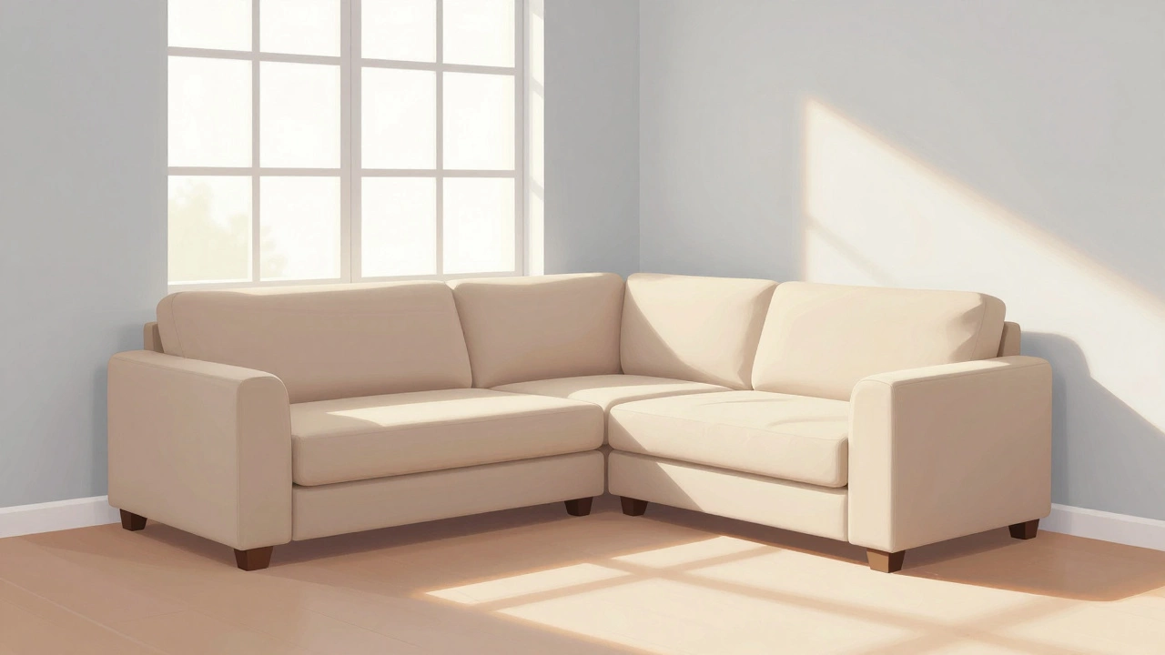 Corner sofa in spacious room next to window with clear pathways.
