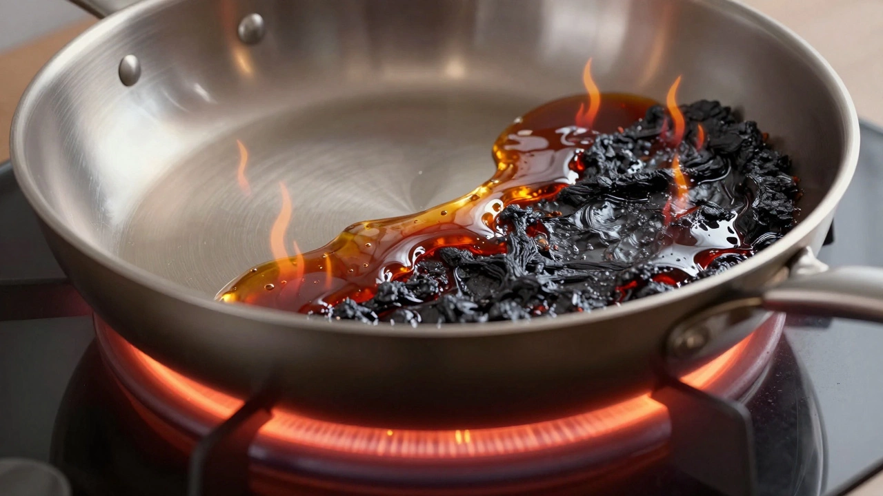 Conceptual illustration showing the transition of metal to polymerized oil and carbon