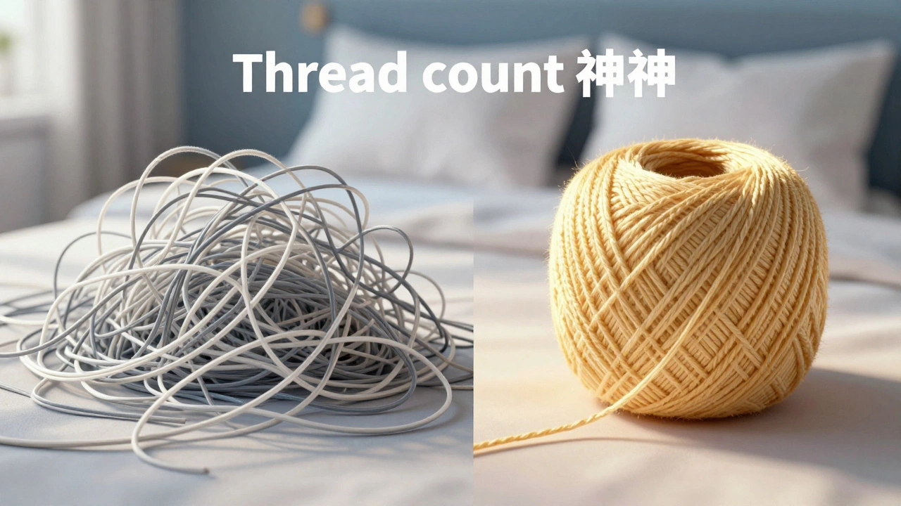 Illustration contrasting tangled synthetic threads with strong cotton yarn.
