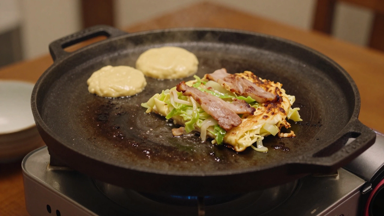 Cast iron hobanbei griddle cooking okonomiyaki pancakes