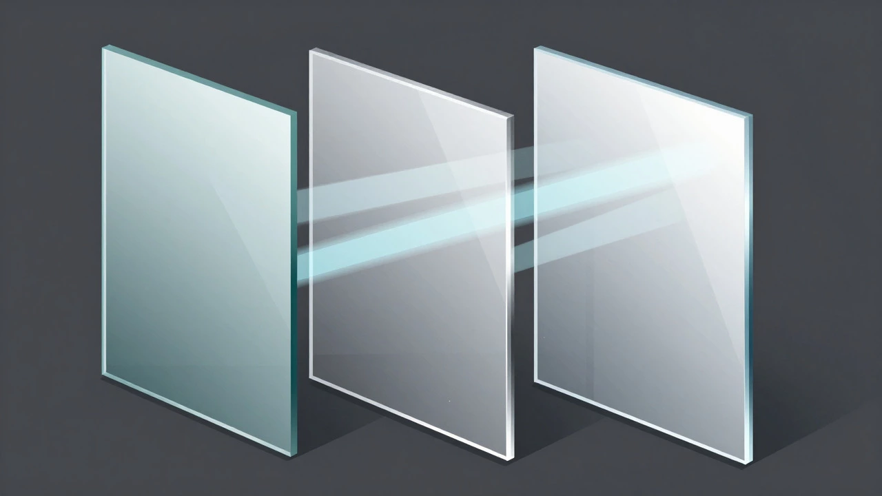 Conceptual diagram comparing light refraction in different mirror glass types