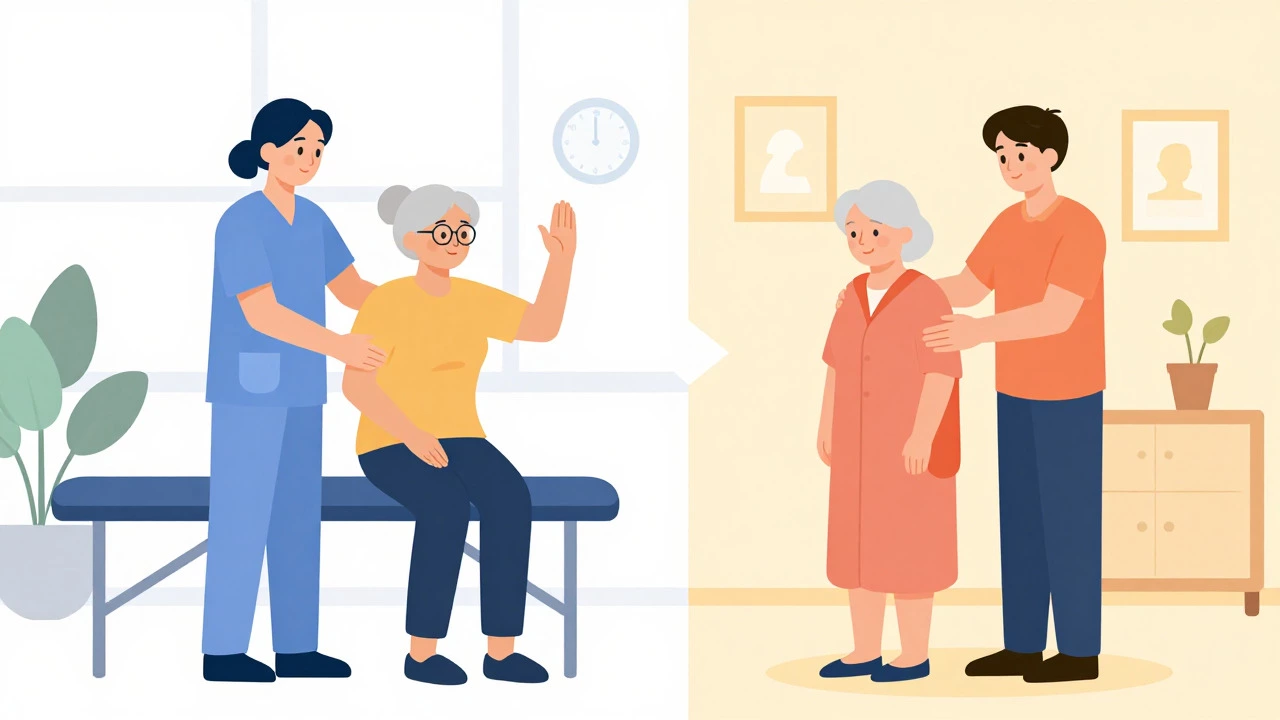 Split illustration comparing professional medical aid vs family care