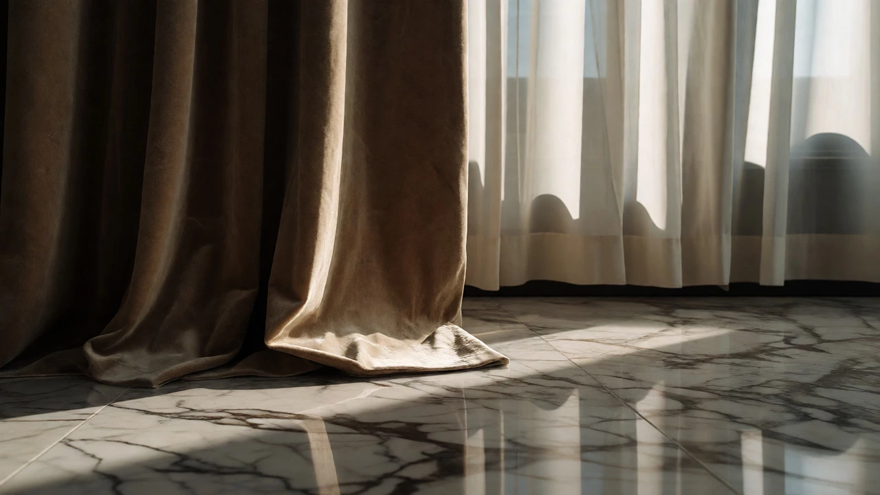 Comparison of kissing velvet drapes and floating cotton curtains
