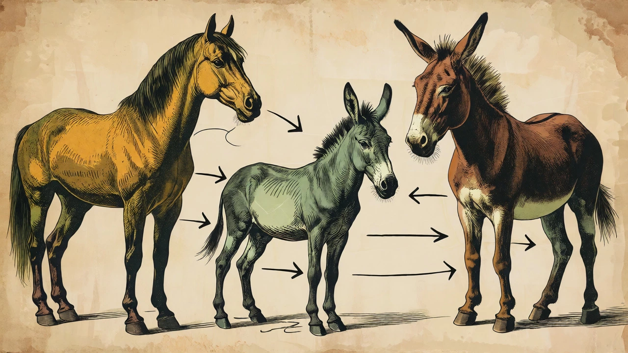 Conceptual diagram showing the relationship between horses, donkeys, and mules