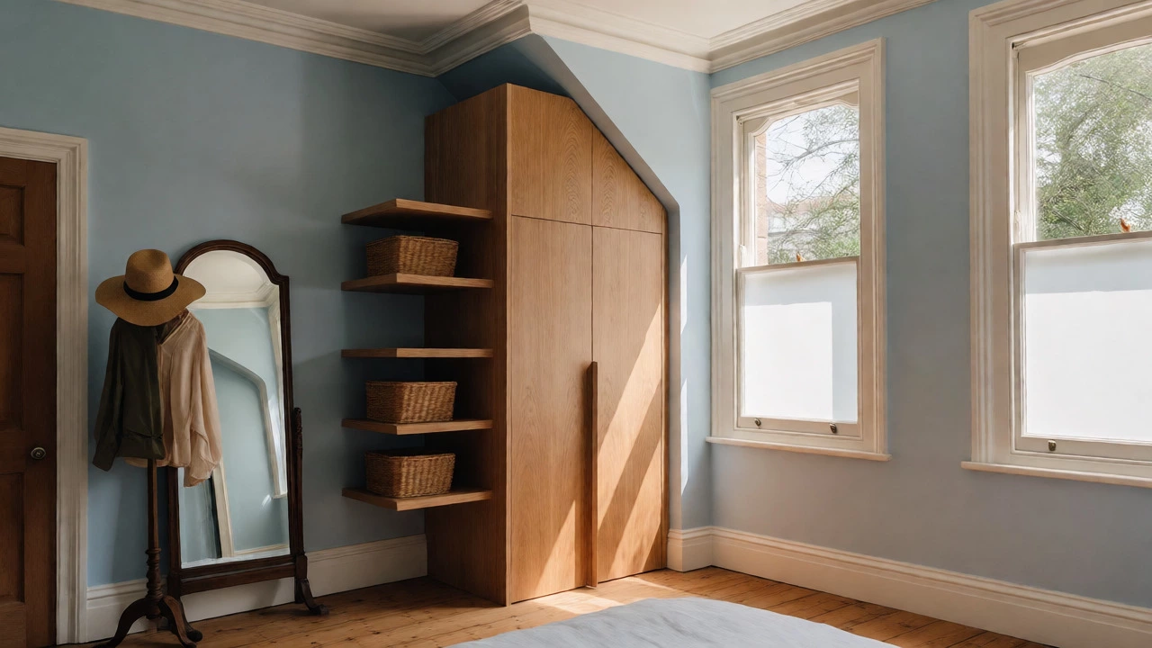 Modern renovation of old house with custom alcove storage and floating shelves
